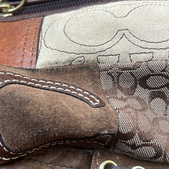 Authentic Brown Tan Animal Print Leather Suede Patchwork Coach Mini Bag Purse - Picture 10 of 12
